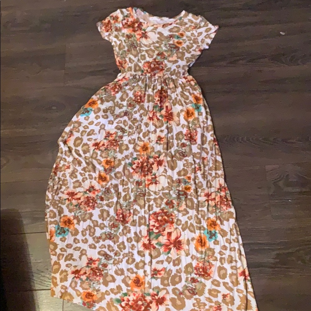 Floral and cheetah print midi dress